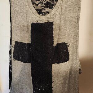JULIA Black Cross w/ Lace Back Clubbing Tank